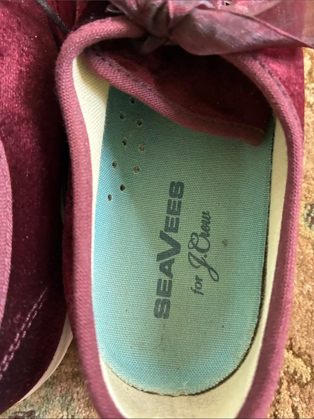 SeaVees for J.Crew Legend Sneakers Burgundy Velvet 7